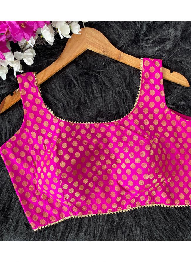 Banarasi Silk Pink  Party Wear Fusing Pasting Readymade Blouse